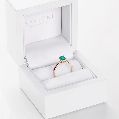 Pierścionek zaręczynowy SAVICKI: różowe złoto, szmaragd